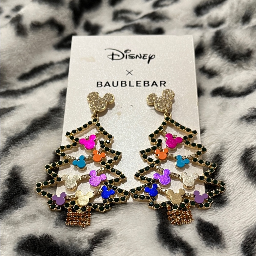 NEW!! BaubleBar Festive Tree Disney Earrings with Colorful Mickey Accents